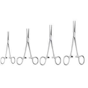 Forgesy 4 Pcs 5, 6, 8 & 10 inch Stainless Steel Silver Straight Artery Forceps Set, SE11