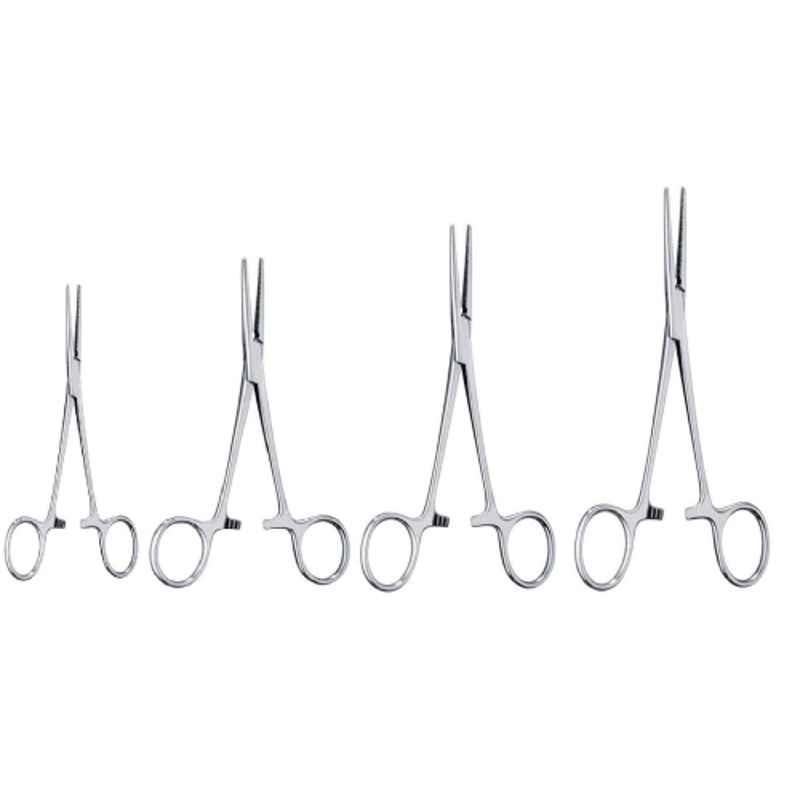 Forgesy 4 Pcs 5, 6, 8 & 10 inch Stainless Steel Silver Straight Artery Forceps Set, SE11
