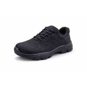 Frosino Flyknit Fabric & Mesh Steel Toe Black Safety Shoes for Men, Size: 9