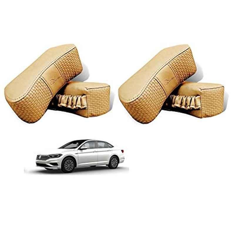 Kozdiko 4 Pcs CV Designer Beige Leatherite Neck Rest Car Cushion Pillow Set for Volkswagen Jetta 2015-Present