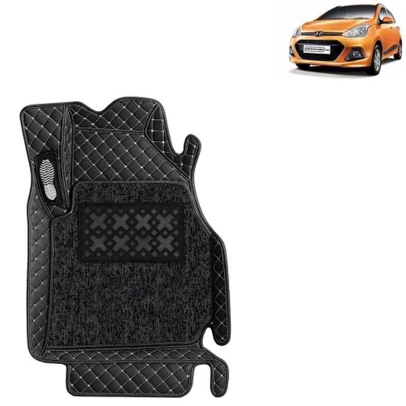 Kingsway 3 Pcs Premium 7D 100% Waterproof & Washable PU Leatherette Classic Black Car Floor Mat Set for Hyundai Grand I10 2013 to 2017 All Model