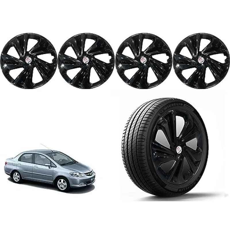 Auto Pearl 4 Pcs 14 inch Polypropylene Black Press Type Car Wheel Cover Set with Retention Ring for Honda City ZX 2009-2010, 14WC_Tiago_Black_CityZX_2009_2010
