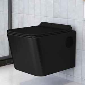 Plantex Platinum Ceramic Rim Wall Hung Western Toilet/P Trap Western Commode with Soft Close Seat Cover/Commode with Washdown Flush Black-M