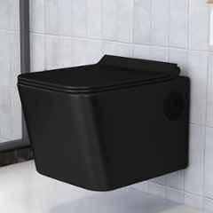 Plantex Platinum Ceramic Rim Wall Hung Western Toilet/P Trap Western Commode with Soft Close Seat Cover/Commode with Washdown Flush Black-M