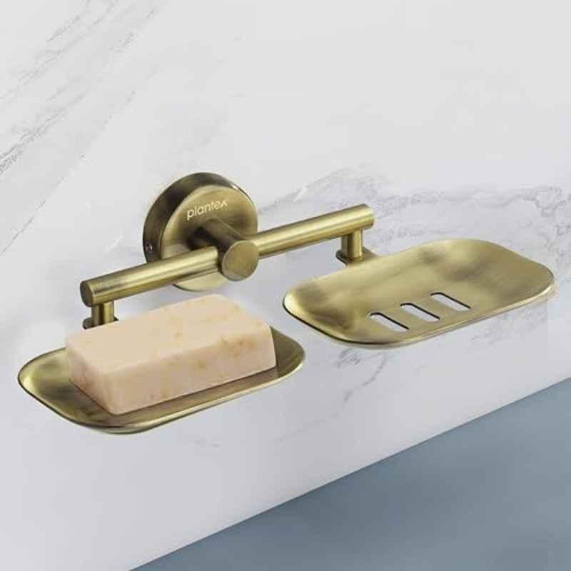 Plantex Galaxy 304 Grade Stainless Steel Rectangular Double Soap Holder for Bathroom/Soap Stand/Soap Holder/Soap Storage/Bathroom Accessories Antique Brass