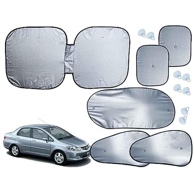 Auto Pearl 6 Pcs Polyester Black & Silver Window, Front & Rear Sun Shade Set for Honda City ZX 2009-2010
