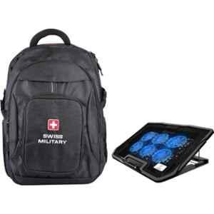 Swiss Military 25 Litre Polyester Black Medium Laptop Backpack & Black Laptop Cooling Flexi Stand Combo, LBP58_LCF01