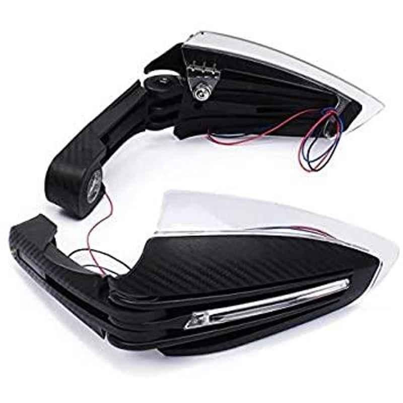 AOW Motorcycle Handguards with Led Light for 7/8 inch Grips - 300 * 140 * 110mm (Black) Folding Type for Hero Glamour