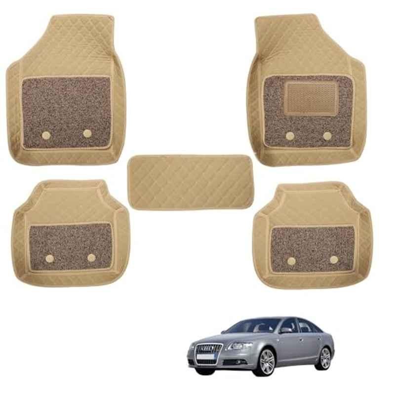 Kozdiko 5 Pcs Waterproof & Luxury 7D Beige Leatherette Car Floor Mats Set for Audi A6