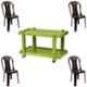 Italica 4 Pcs Polypropylene Nut Brown Without Arm Chair & Green Table with Wheels Set, 9312-4/9509
