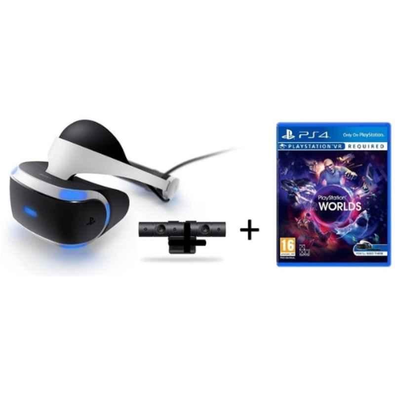 Sony PlayStation VR Headset with Camera CUHZVR1ECAM & VR Worlds Game Set, CUHZVR1EBND