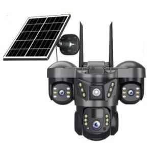 Power Pixel 15MP 4K UHD Three Lens 4G Sim PTZ Solar Camera with Three Views, 10X Optical Zoom, PIR, Human Detection, Motion Detection, Voice Intercom & Inbuilt Battery