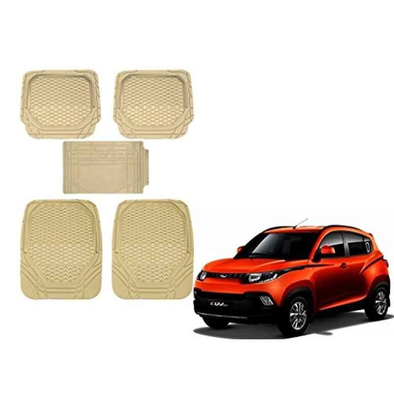 Kozdiko 5 Pcs 8855TW Beige Car Foot Mat Set for Mahindra Kuv 100, koz_23199
