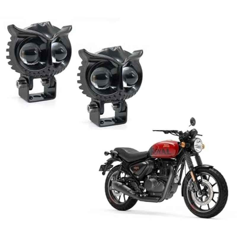 Kozdiko 2 Pcs Yellow & White Owl Eye Shape LED Amber Fog Light Set for Royal Enfield Hunter 350