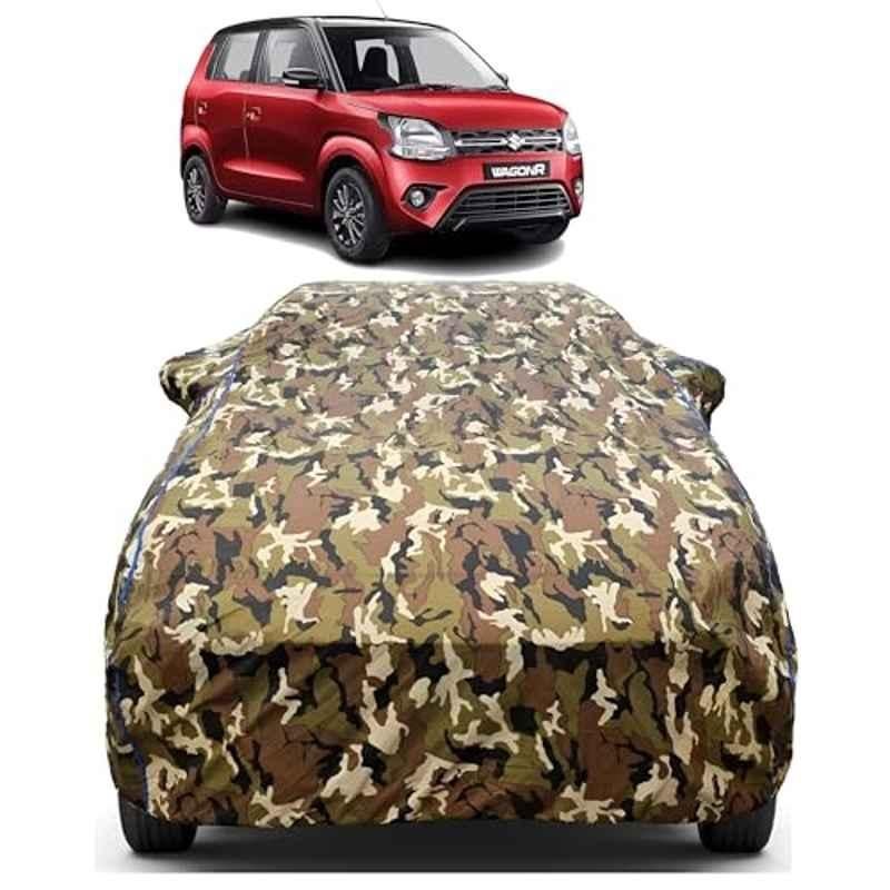 Aarex Auto Polyester Jungle 100% Waterproof Car Body Cover with Mirror Pocket, Triple Stitched, Heat Resistant & UV Protection for Maruti Suzuki Wagon R (1999-2024) Model, WR-Jungle