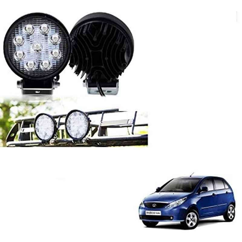 Kozdiko 2 Pcs 27W 4 inch 9 LED Waterproof Round White Fog Light Set with Mounting Brackets for Tata Indica Vista, koz_75987