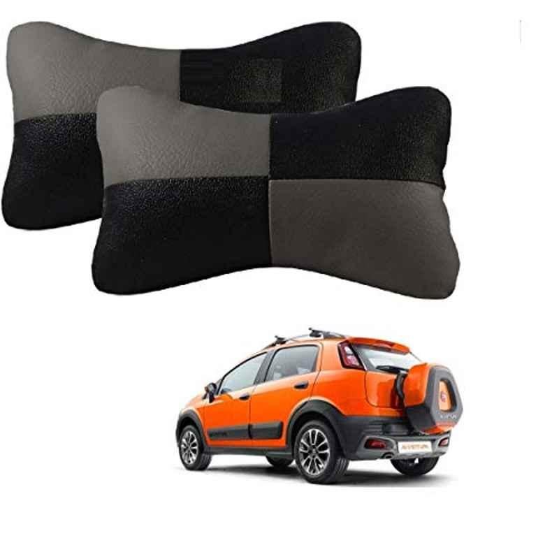 Kozdiko 2 Pcs Leather Grey & Black Neck Rest Car Cushion Pillow Set for Fiat Avventura