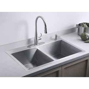Happy Homes 37x18x10 inch Satin Finish 304 Stainless Steel Double Bowl Kitchen Sink with Tape Hole, HH-14