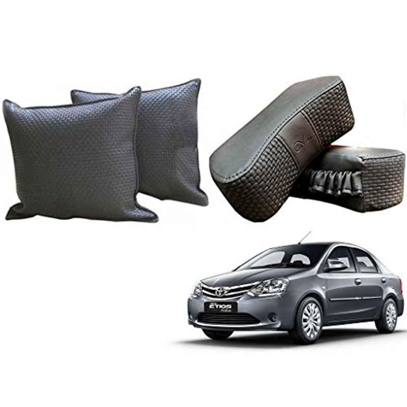 Kozdiko One Pair Grey Neck Rest & One Pair Cushion Combo for Toyota Etios