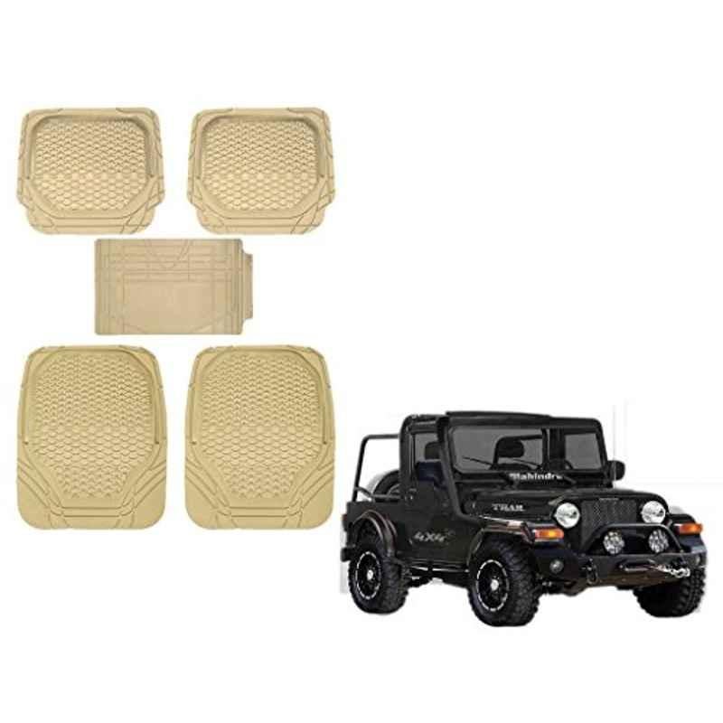 Kozdiko 5 Pcs 8855TW Beige Car Foot Mat Set for Mahindra Thar, koz_26268