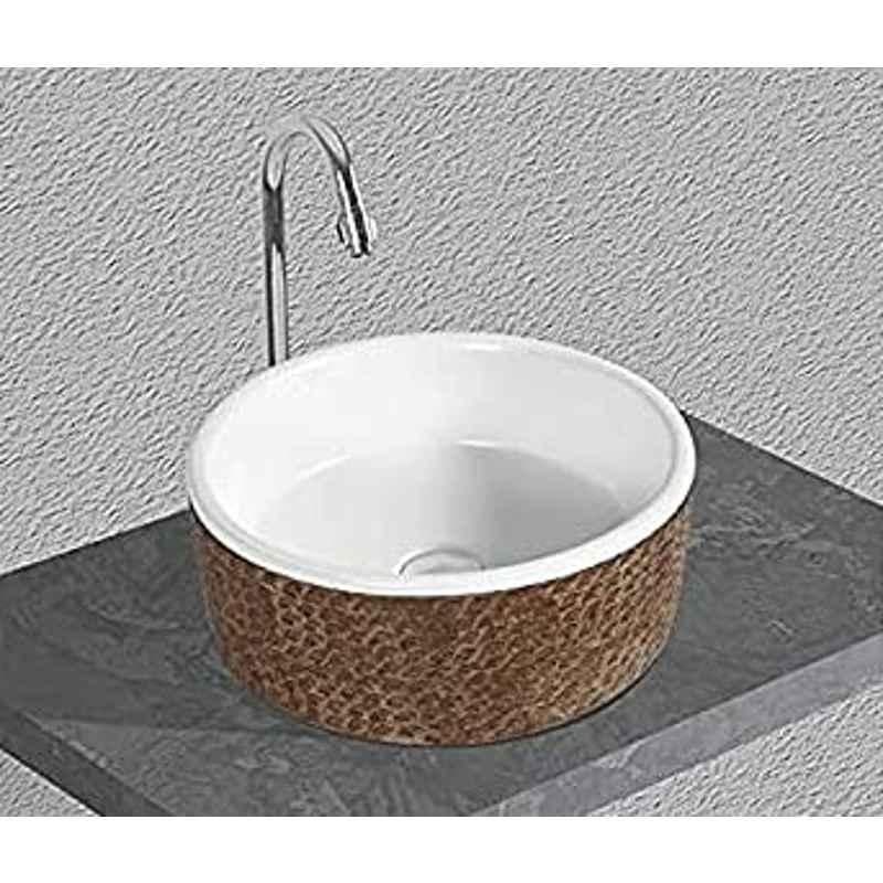 Uken (Mega-301) Imported Luxury European Style Designing Bathroom Sink/Wash Basin/Table Top (Mega-301) White,Brown