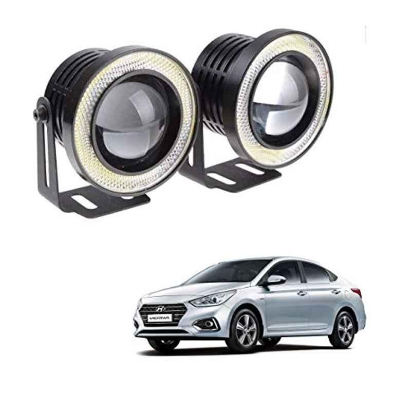 Kozdiko 2 Pcs 15W 3.5 inch High Power White LED Projector COB Fog Light Set with White Angel Eye Ring for Hyundai Verna Nextgen 2017, koz_89413