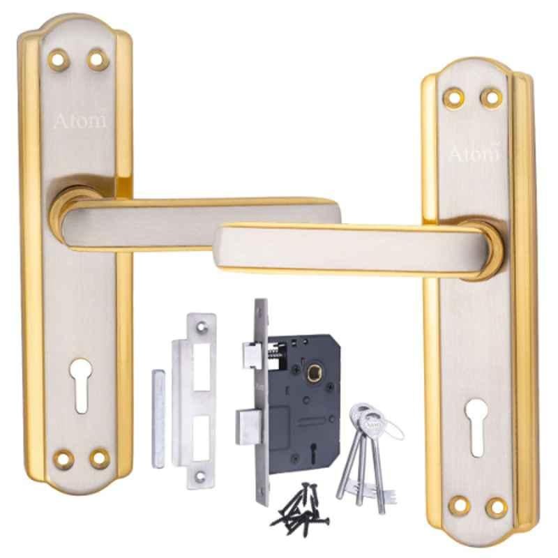 ATOM 7 inch Brass & Iron Silver Gold Finish Mortise Door Lock Set, MH-606-KY-SG