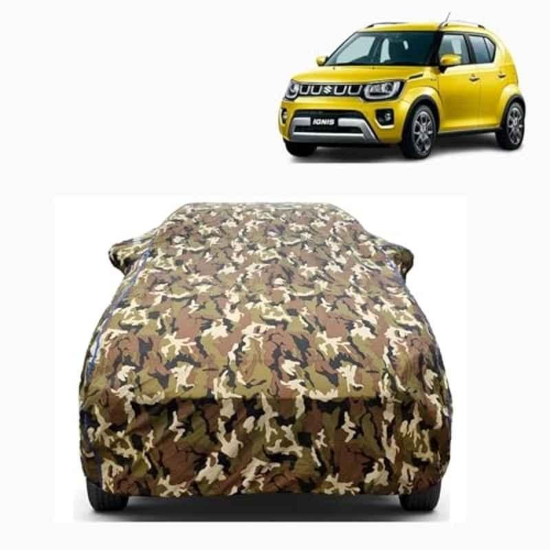 Aarex Auto Polyester Jungle 100% Waterproof Car Body Cover with Mirror Pocket Side Elastic, Cotton Lining, Triple Stitched & Anti Dust for Maruti Suzuki Ignis, SW-4-Jungle