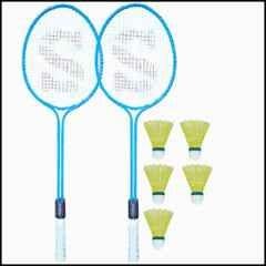 STYRKR Alloy Steel Blue Badminton Racquet Set of 2 Steel Frame with Shuttlecock 5 25 Badminton Kit