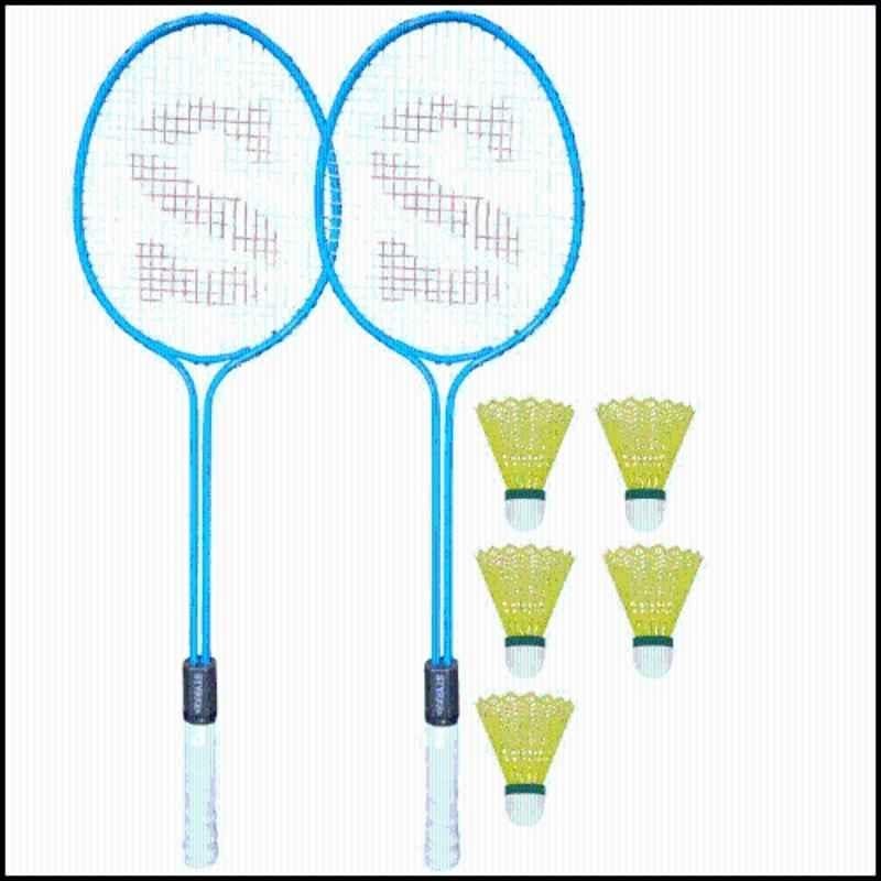 STYRKR Alloy Steel Blue Badminton Racquet Set of 2 Steel Frame with Shuttlecock 5 25 Badminton Kit