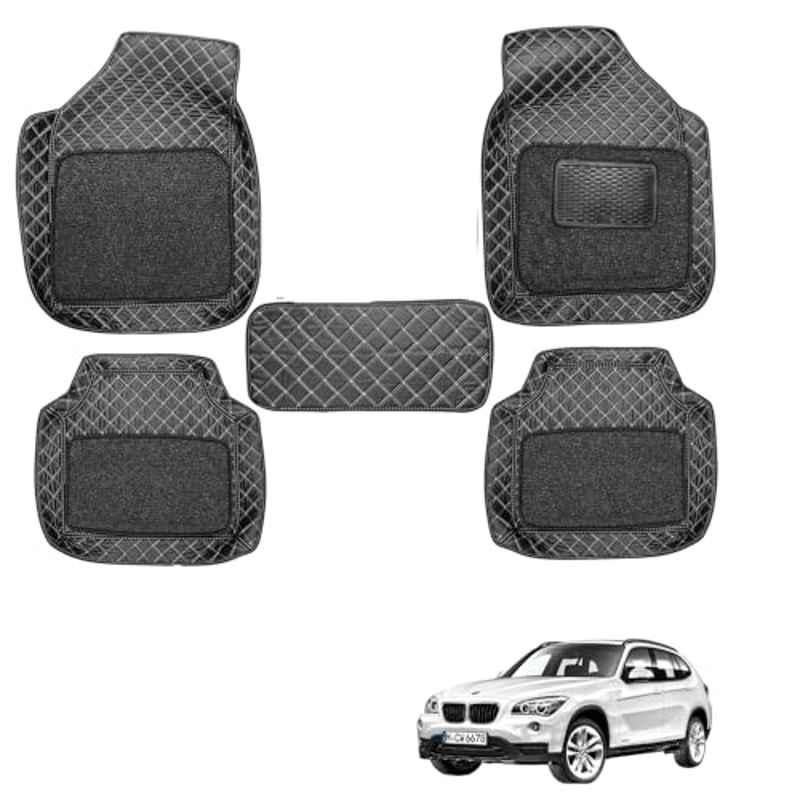 Kozdiko 5 Pcs Waterproof & Luxury 7D Black Leatherette Car Floor Mat Set for BMW X1
