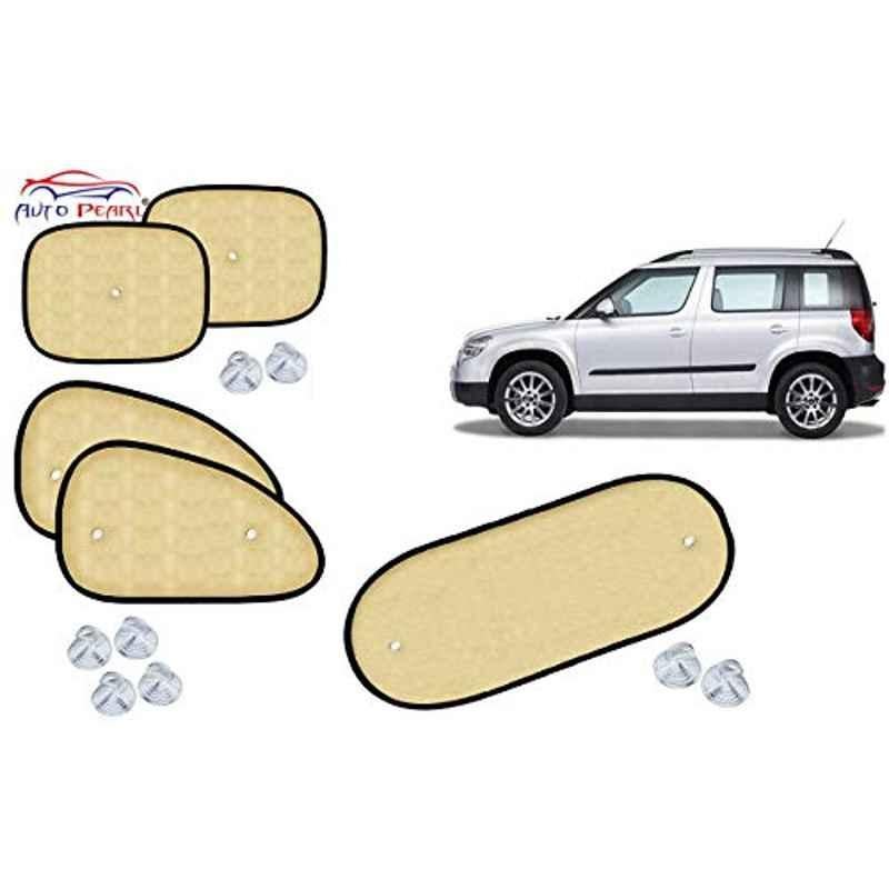 Auto Pearl 5 Pcs PVC & Mesh Beige Window & Rear Sun Shade Set for Skoda Yeti