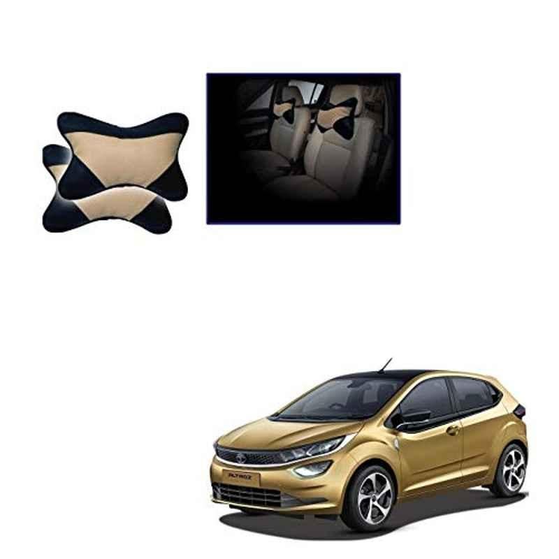 Kozdiko 2 Pcs Memory Foam Beige & Black Car Neck Rest Cushion Pillow Set for Tata Altroz