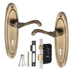 Onmax 7 inch 65mm Iron Antique Brass Mortise Door Handle Lock Set, HML6+S709MAB