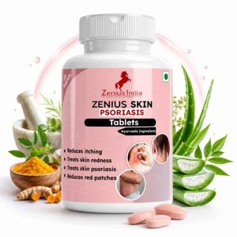 Zenius India 60 Pcs Skin Psoriasis Care Tablet with Neem, Manjistha, Bakuchi, Aloevera & Haldi for Reduces Itching, Irritation & Treats Skin Redness
