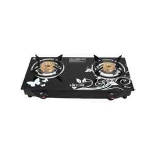 LIVFLAME 2 Burner Popular Cute Toughened Glass Black Manual Gas Stove