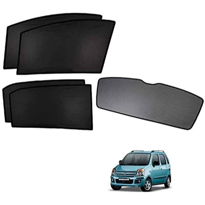 Kozdiko 5 Pcs Polyester Black Non Magnetic Window & Rear Sun Shades Set for Maruti Suzuki Wagonr Old