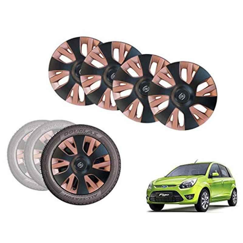 Auto Pearl 4 Pcs 14 inch Black & Copper ABS Press Type Hubcap Wheel Cover Set with Retention Ring for Ford FigoType1