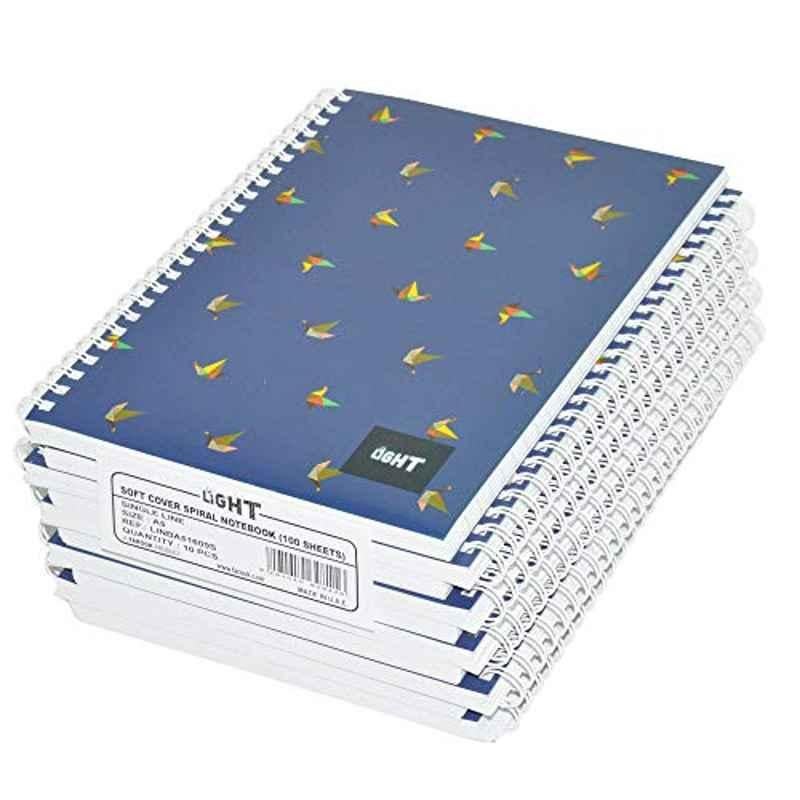 Light 100 Sheet A5 Single Ruled Multicolour Spiral Notebook with Soft Cover, LINBA51609S (Pack of 10)