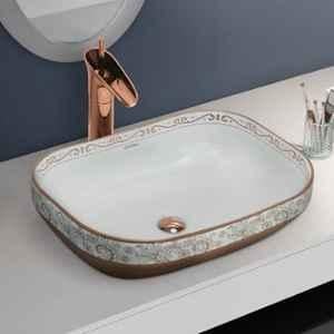 Plantex Table Top Wash Basin for Bathroom/Designer Ceramic Basin/Countertop Vessel Sink Basin-Indo-European Collection (20x14.5x5.5 Inch)