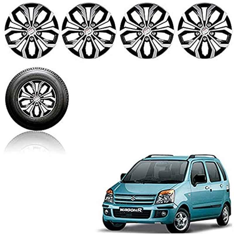 Auto Pearl 4 Pcs 13 inch ABS Silver & Black Press Fitting Wheel Cover Set for Maruti Suzuki WagonR