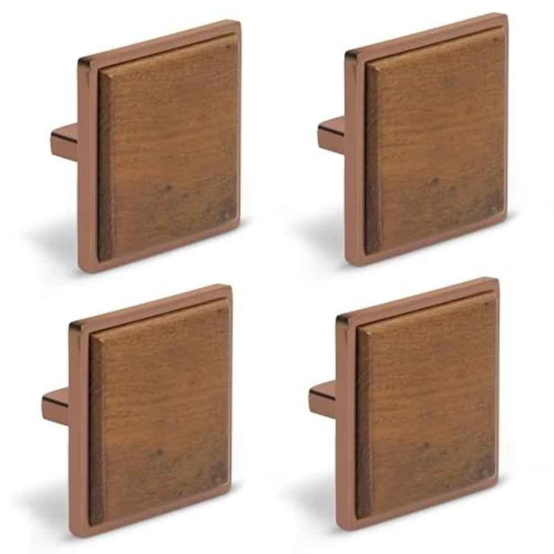 Plantex Knobs for Drawer/Square Drawer Knobs/Knobs for Cabinets/Pull-Push Knobs for Kitchen/Bedroom Drawer (Pack of 4) Big, Rose Gold & Wood