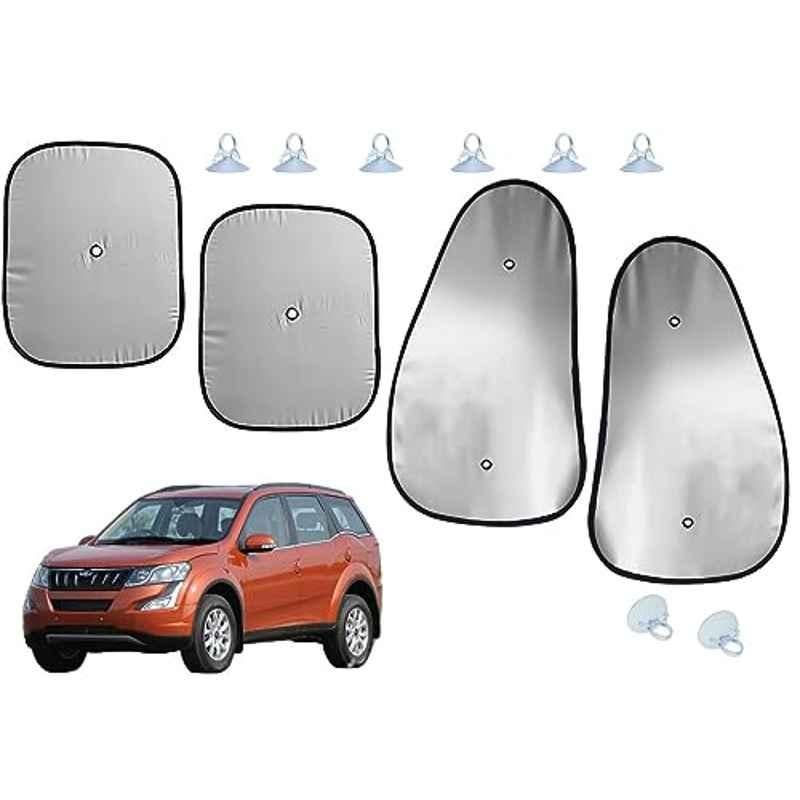 Auto Pearl 4 Pcs Polyester Black & Silver Window Side Sun Shade Set for Mahindra XUV 500 2011-2014