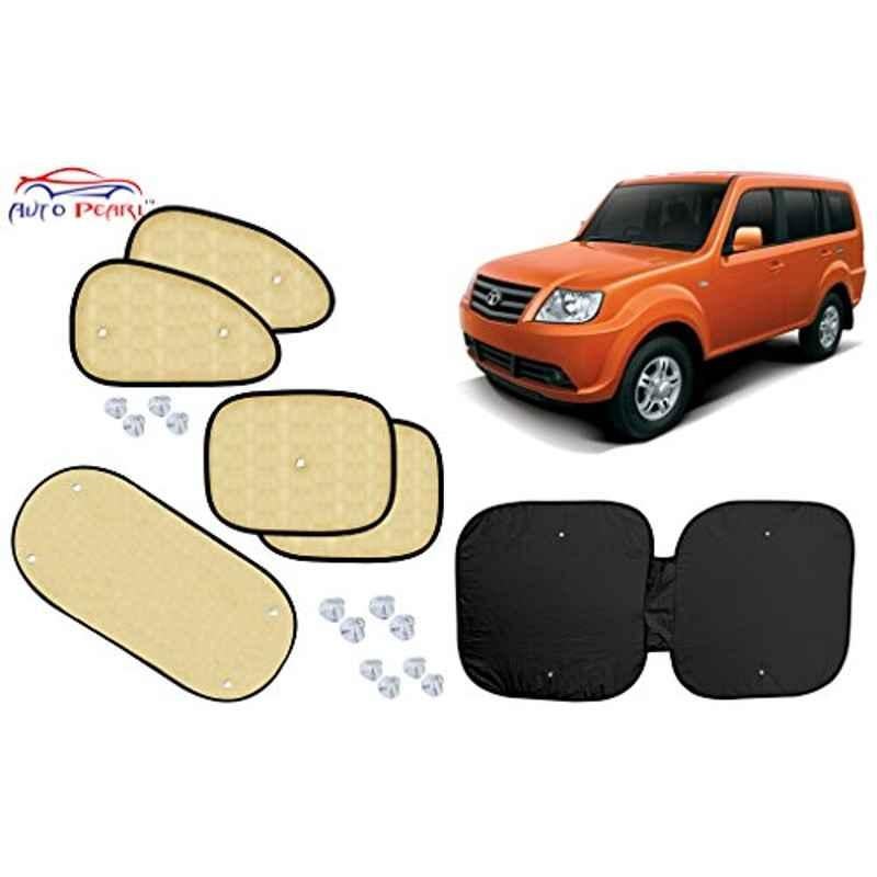 Auto Pearl 6 Pcs PVC & Mesh Beige Window, Front & Rear Sun Shade Set for Tata Sumo Grande, Chipkoo_Beige6_Sumo Grand