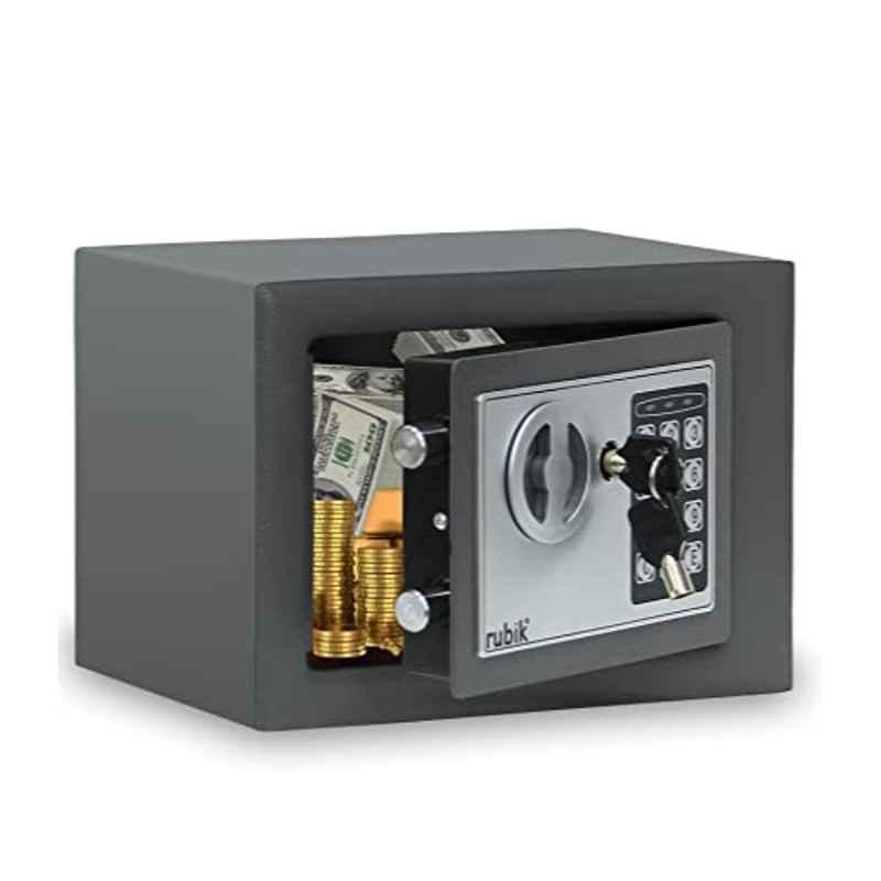 Rubik 23x17x17cm Alloy Steel Dark Grey Digital Security Safe Box with Electronic Keypad Lock & Physical Key, RB-17E-GRY