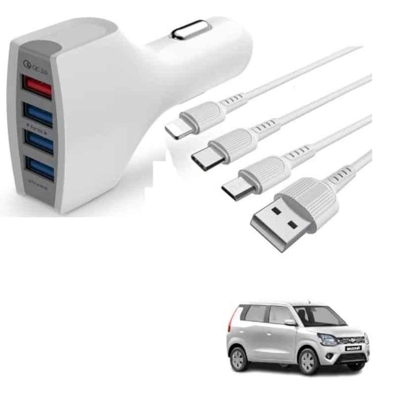Kozdiko 4 Port USB Car Charger with 3 in 1 Cable for Maruti Suzuki New WagonR 2019