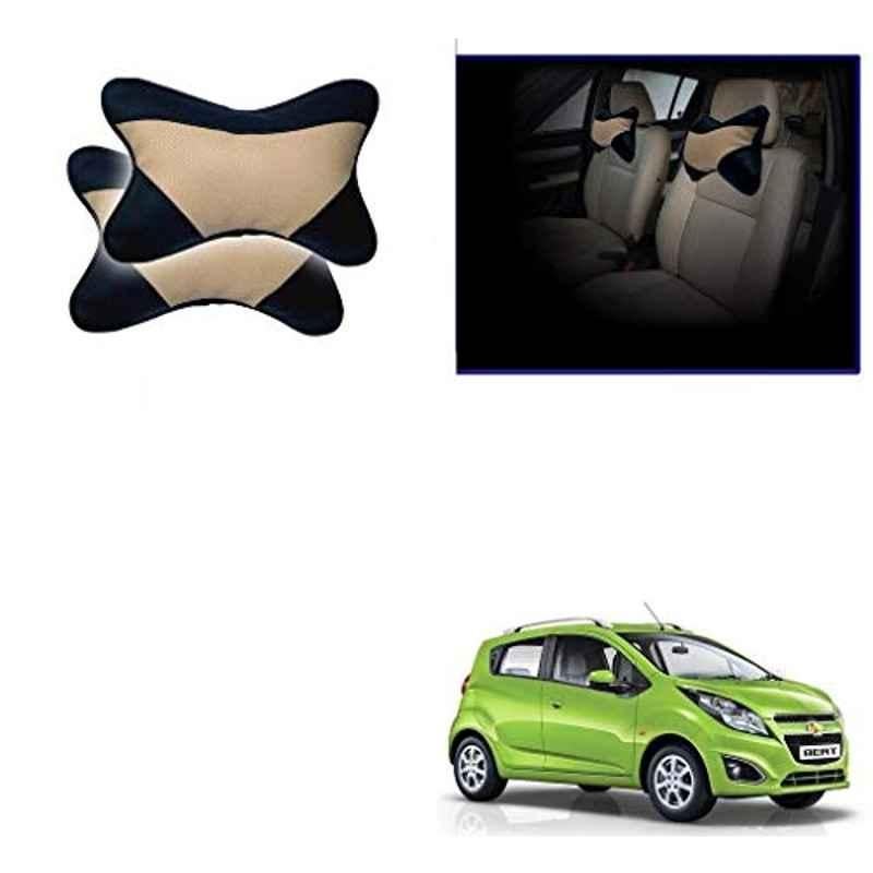Kozdiko 2 Pcs Beige & Black Car Neck Rest Cushion Pillow Set for Chevrolet Beat
