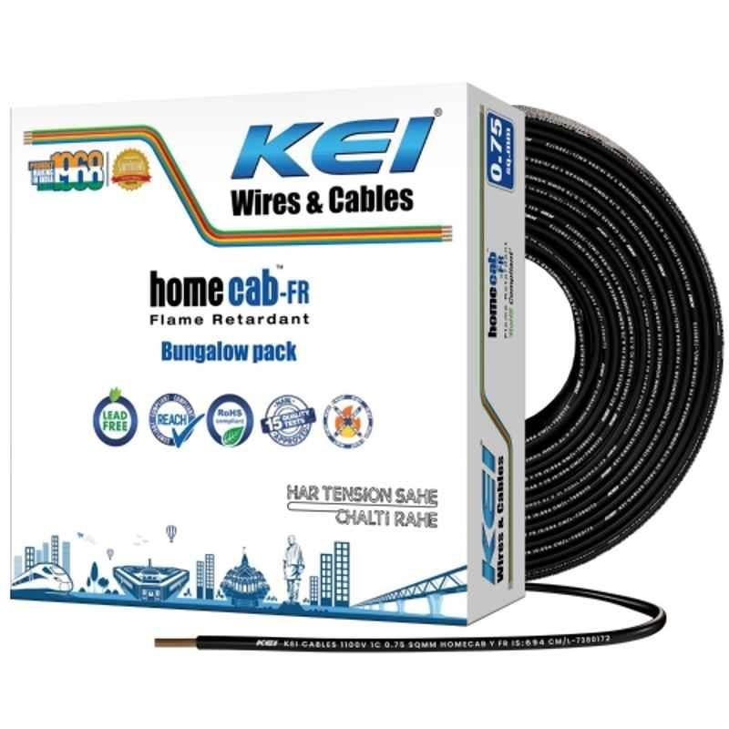 KEI Homecab 0.75 Sqmm 1 Core 99.97% Pure Copper Conductor FR PVC Insulated Cable for Domestic & Commercial Electrical Wiring (Black, 180 Meters)