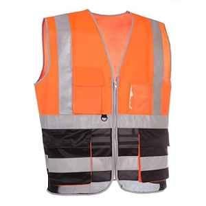 Evion ES-032-OR/BK-L Polyester Orange & Black Reflective Safety Jacket, Size: L
