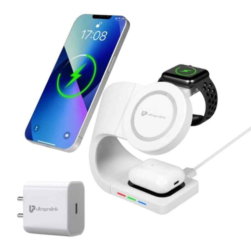 UltraProlink Vylis Curve 20 20W White Magnetic Mag-Safe 4 in 1 Wireless Charger, UM1006ZW